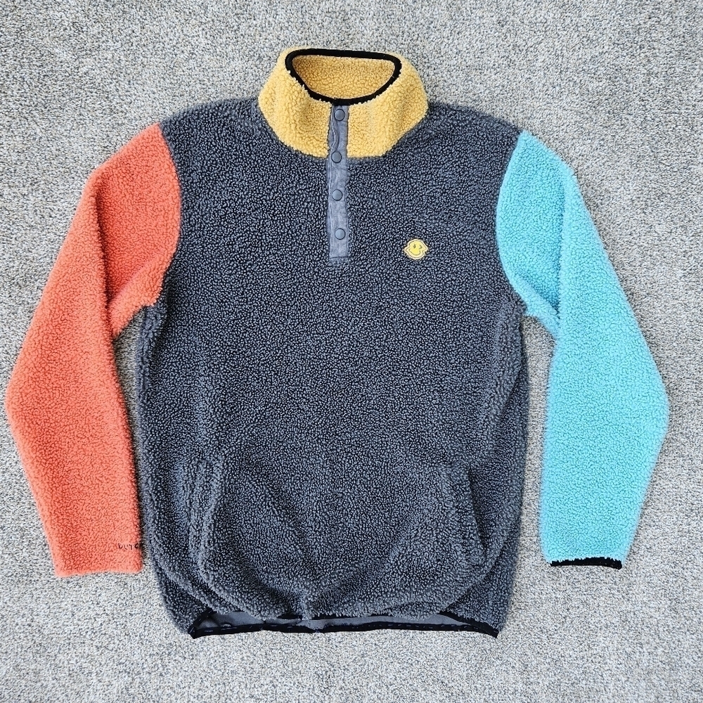 Dutch Bros Colorblock Color Block Sherpa Sweater Pockets Unisex Men Women Small